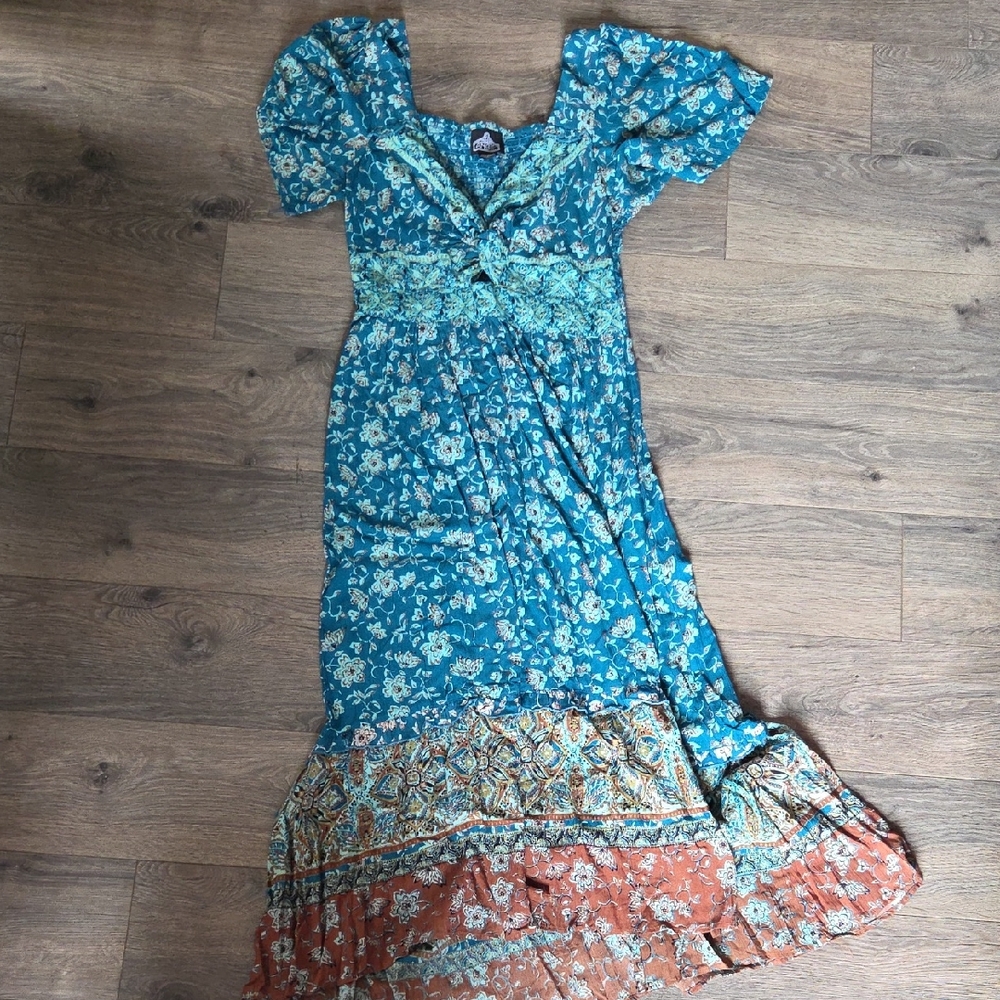Angie Blue and Orange Floral Maxi Dress